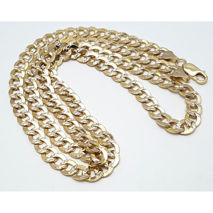 14K Two Tone Gold Diamond Cut Cuban Link Chain Necklace