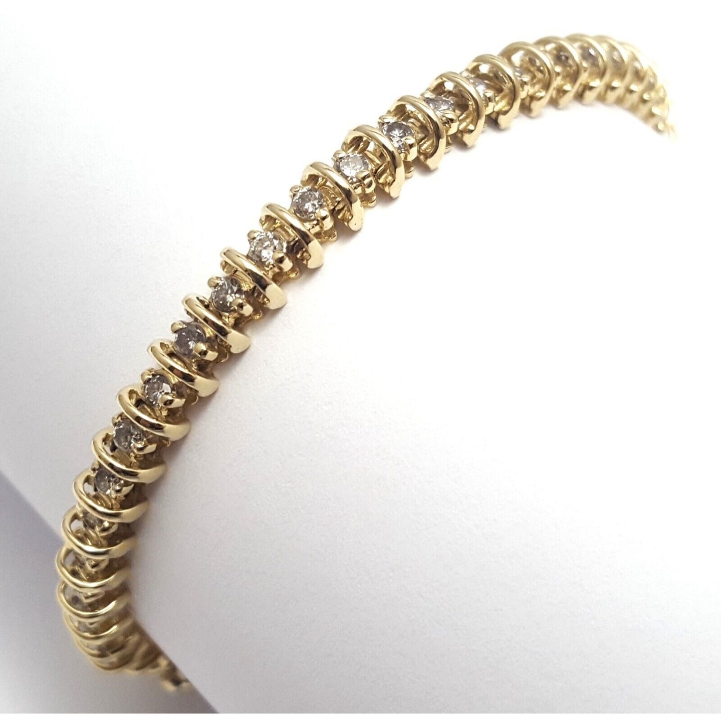 14K Solid Yellow Gold Diamond Tennis Link Bracelet