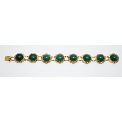 18K Solid Yellow Gold Green Jade Jadeite Link Bracelet