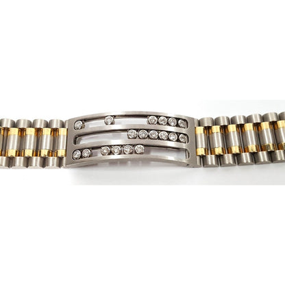 14K Karat Multi Tone Gold Motion Moving Diamond Link ID Bracelet