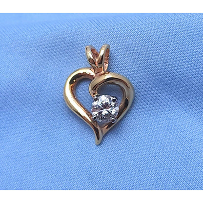 14K Two Tone Multi Color Gold Diamond Open Heart Charm Pendant