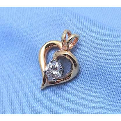 14K Two Tone Multi Color Gold Diamond Open Heart Charm Pendant