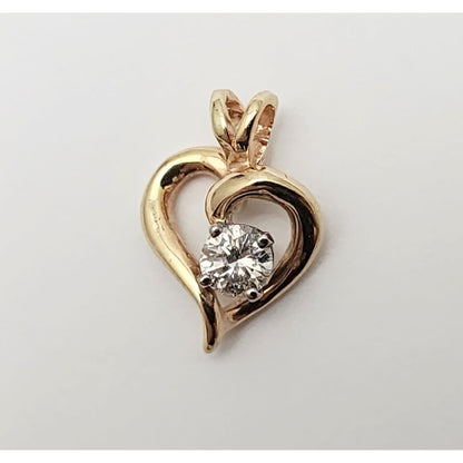 14K Two Tone Multi Color Gold Diamond Open Heart Charm Pendant