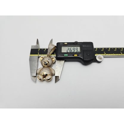 10K Yellow Gold 3D Puffy Teddy Bear CZ & Onyx Charm Pendant