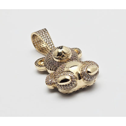 10K Yellow Gold 3D Puffy Teddy Bear CZ & Onyx Charm Pendant