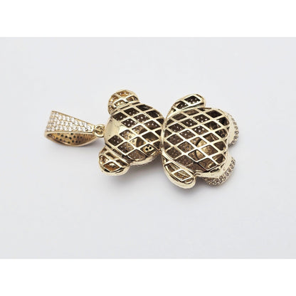 10K Yellow Gold 3D Puffy Teddy Bear CZ & Onyx Charm Pendant