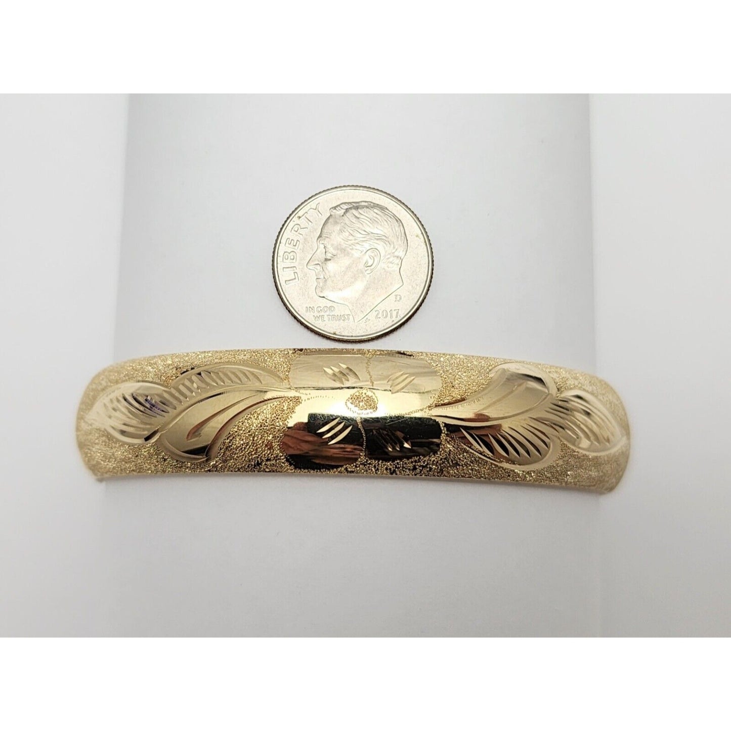 14K Yellow Gold Textured Floral Diamond Dust Bangle Bracelet