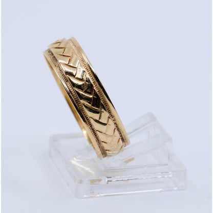 14K Yellow Gold Woven Braided Pattern Wedding Band Ring