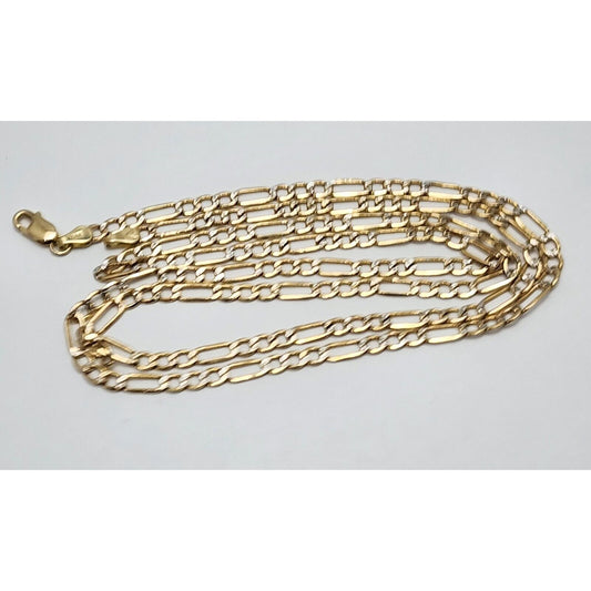 14K Two Tone Gold Diamond Cut Figaro Link Chain Necklace