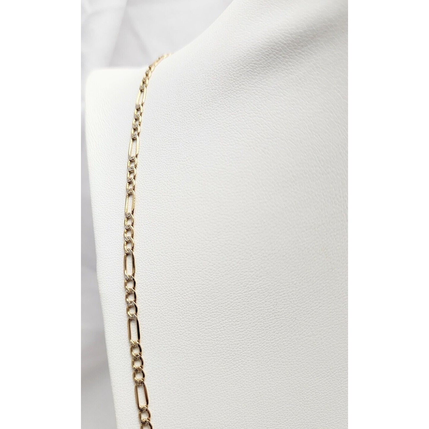 14K Two Tone Gold Diamond Cut Figaro Link Chain Necklace