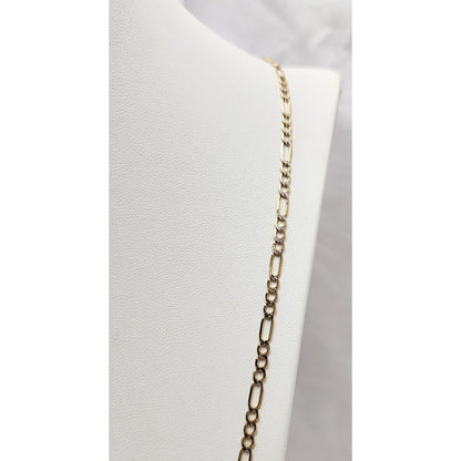 14K Two Tone Gold Diamond Cut Figaro Link Chain Necklace