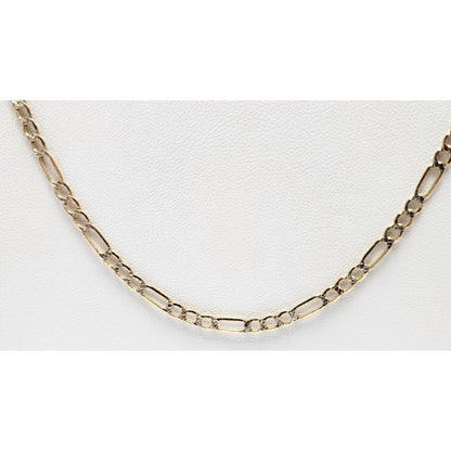 14K Two Tone Gold Diamond Cut Figaro Link Chain Necklace