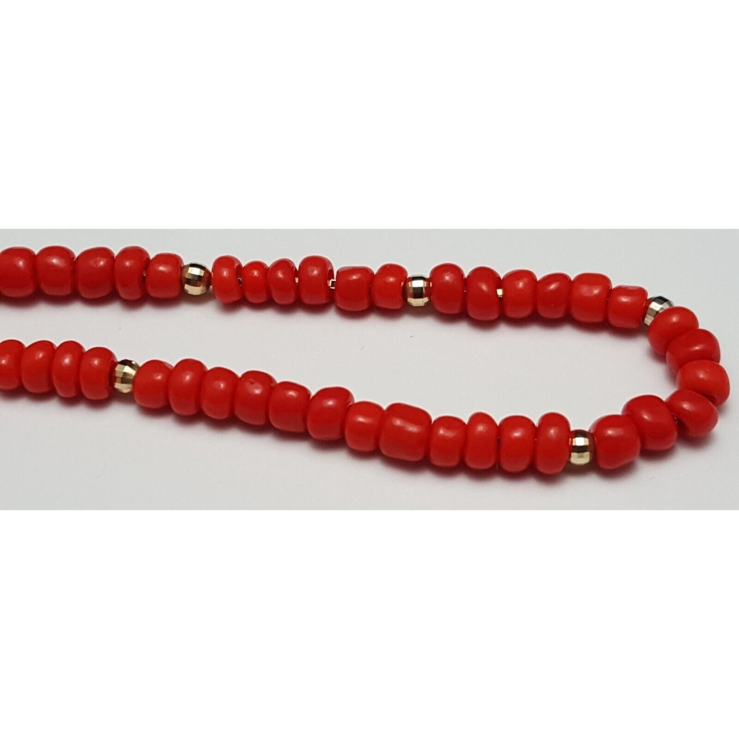 14K Solid Yellow Gold Red Coral Box Link Bracelet