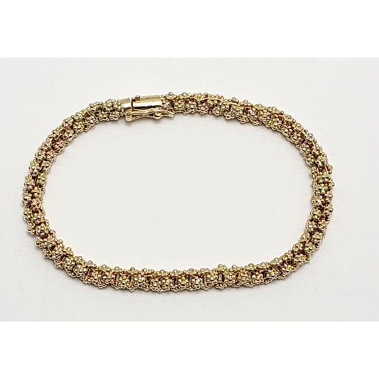 18K Solid Yellow Gold Brushed Radiance Bead Ball Bracelet