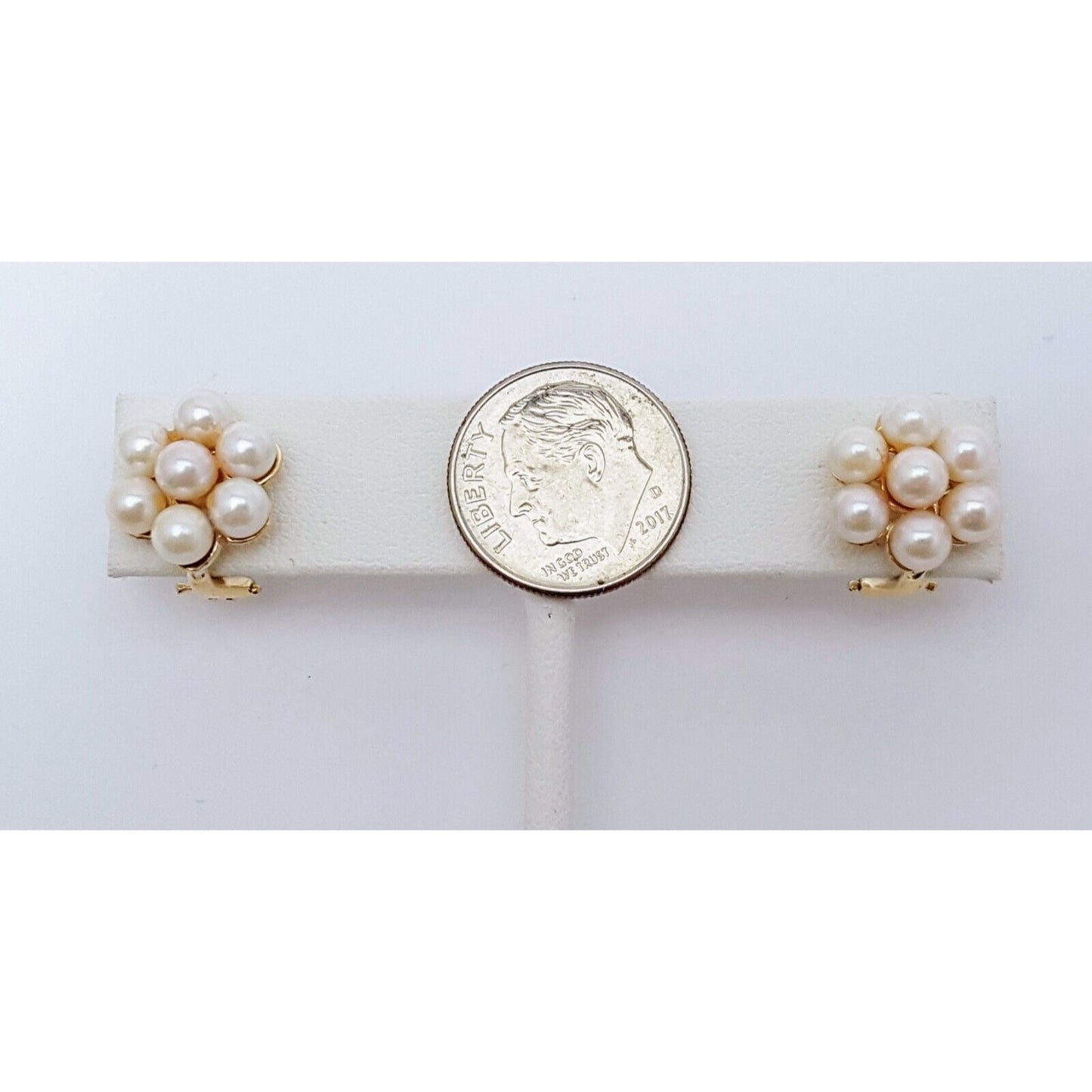 14K Yellow Gold Flower Pearl French Clip Earrings