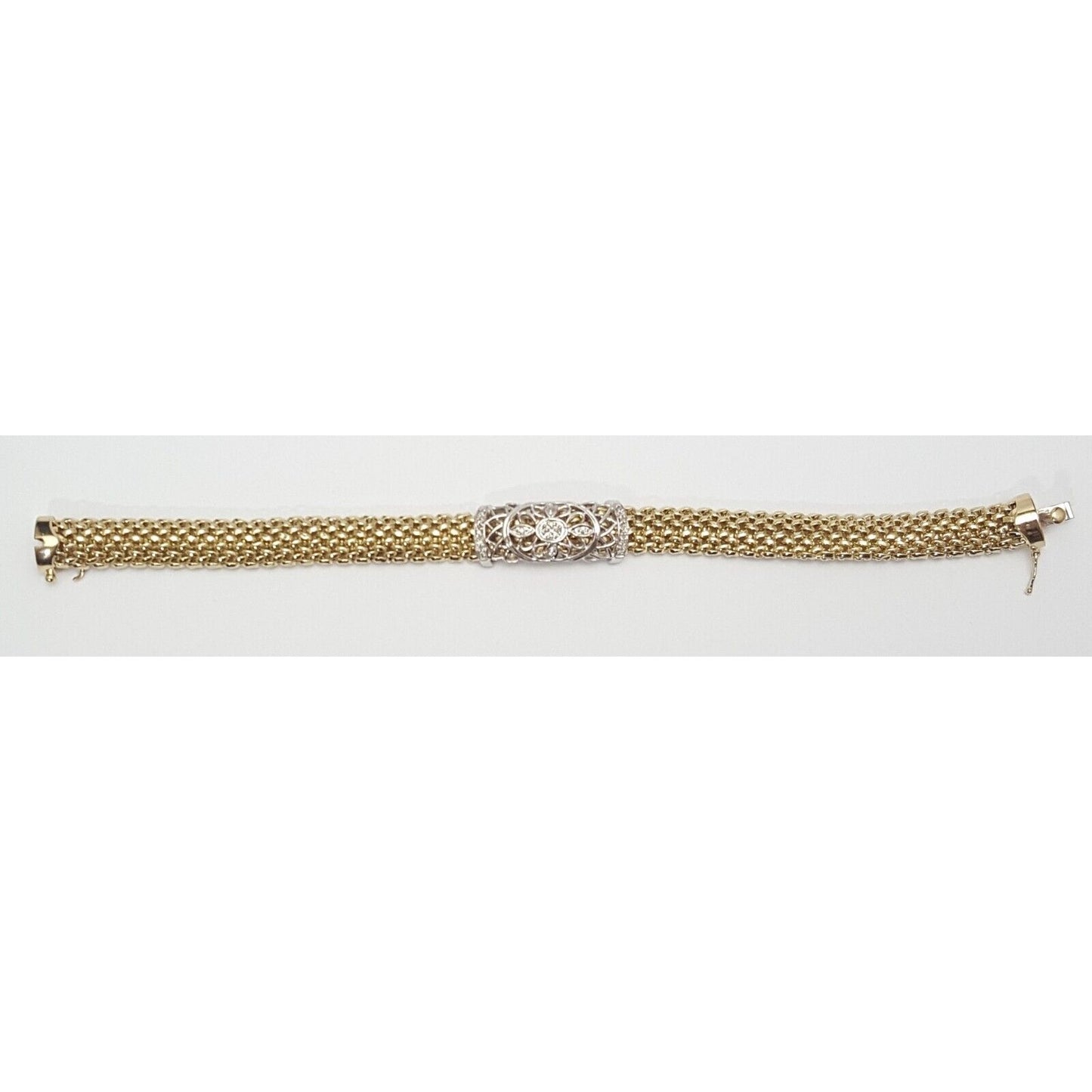 14K Multi Tone Gold Mesh Diamond Link Bracelet