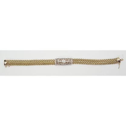 14K Multi Tone Gold Mesh Diamond Link Bracelet