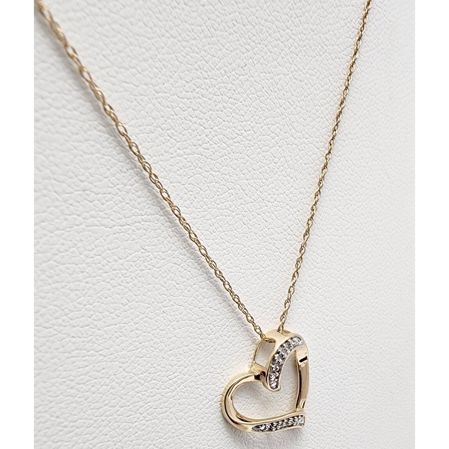 10K Yellow Gold Open Heart Diamond Charm Pendant & Link Chain Necklace