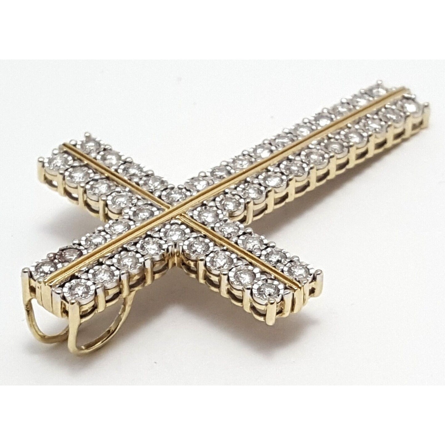 10K Solid Two Tone Gold Designer Diamond Cross Pendant Charm 1.44 ct