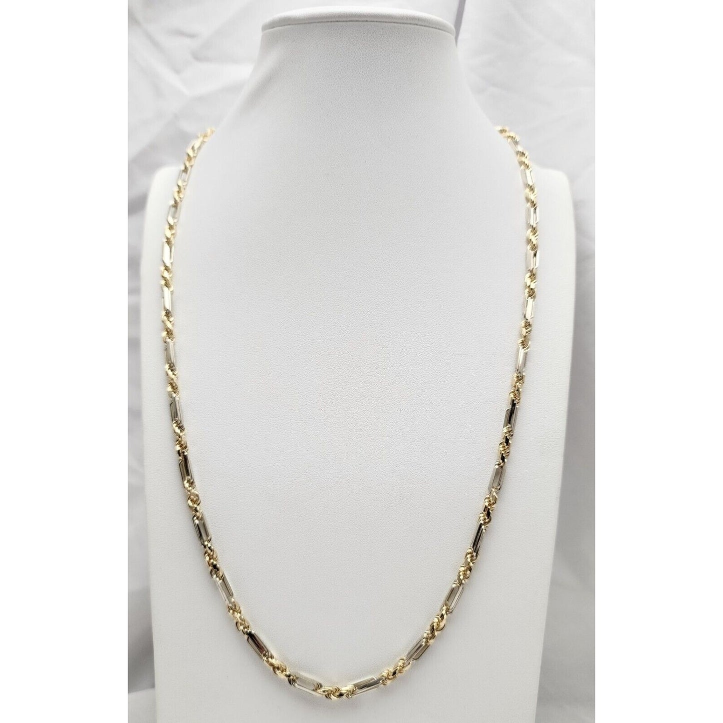 14K Solid Two Tone Gold Diamond Cut Milano Rope Chain Necklace