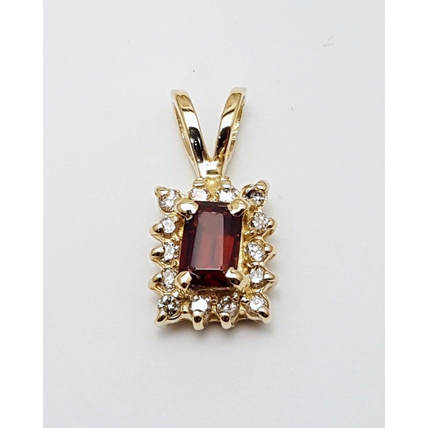 14K Solid Yellow Gold Square Garnet & Diamond Charm Pendant