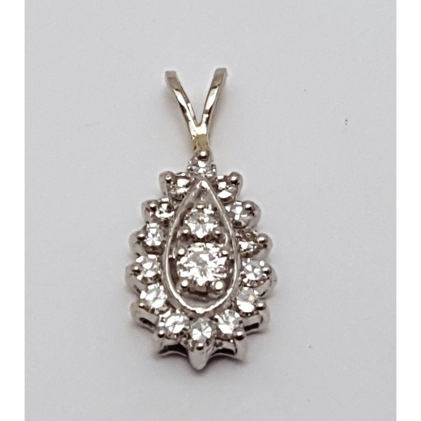 14K White Gold Teardrop Oval Diamond Charm Pendant