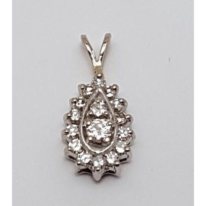 14K White Gold Teardrop Oval Diamond Charm Pendant