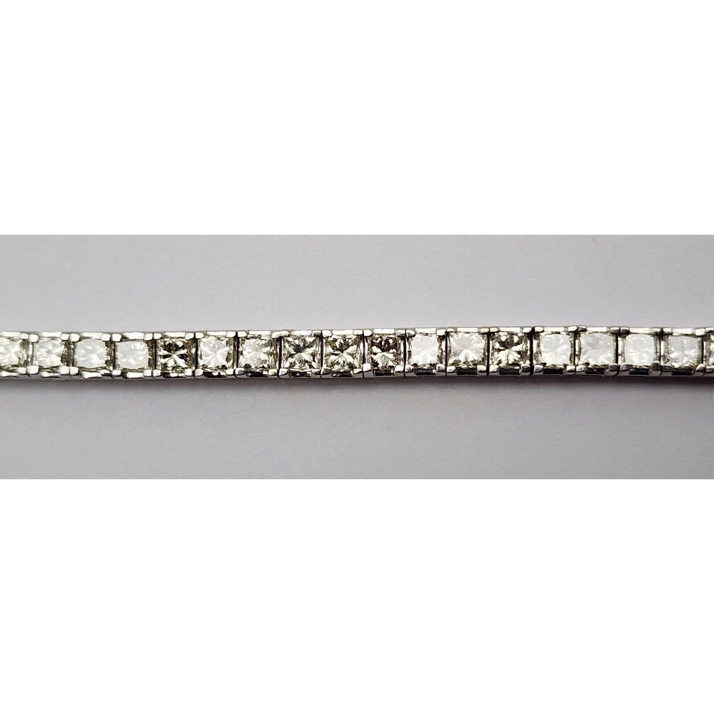 14K Solid White Gold Designer Princess Cut Diamond Tennis Link Bracelet