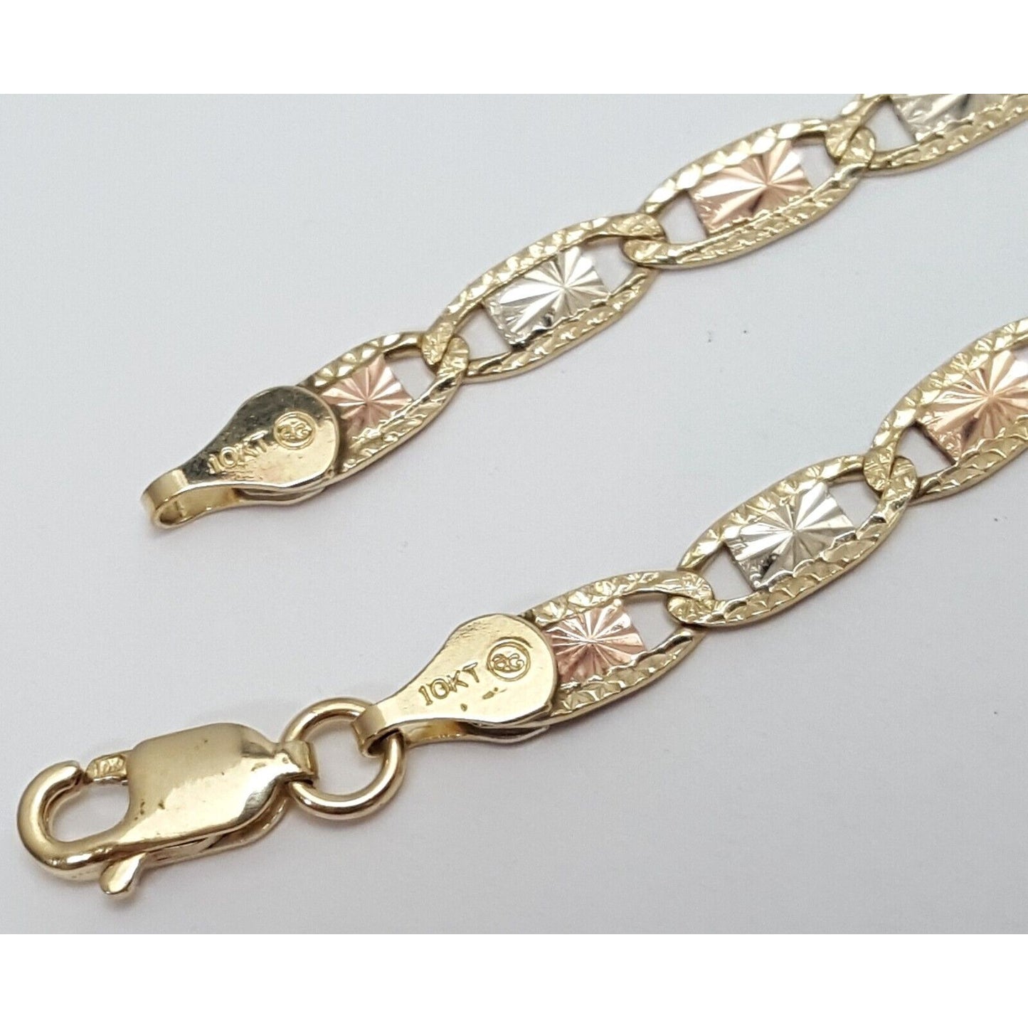 10K Tri Tone Gold Diamond Cut Link Chain Necklace