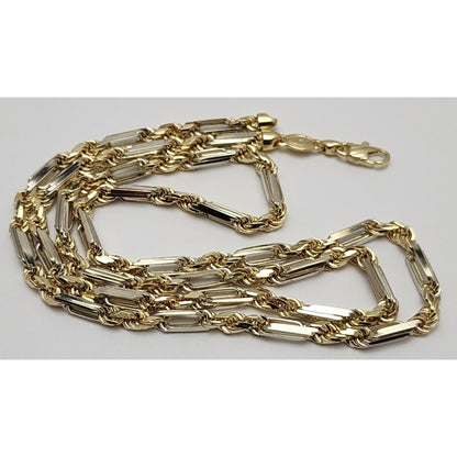 14K Solid Two Tone Gold Diamond Cut Milano Rope Chain Necklace