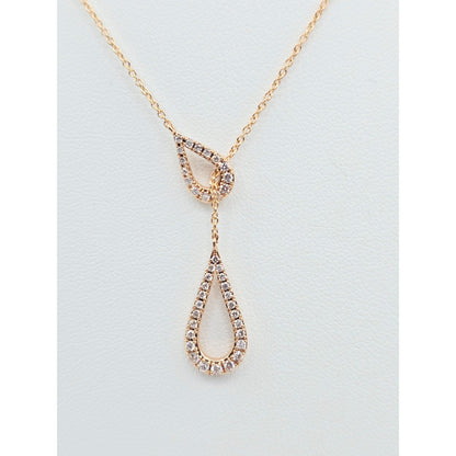 14K Rose Gold Diamond Cable Link Lariat Chain Necklace