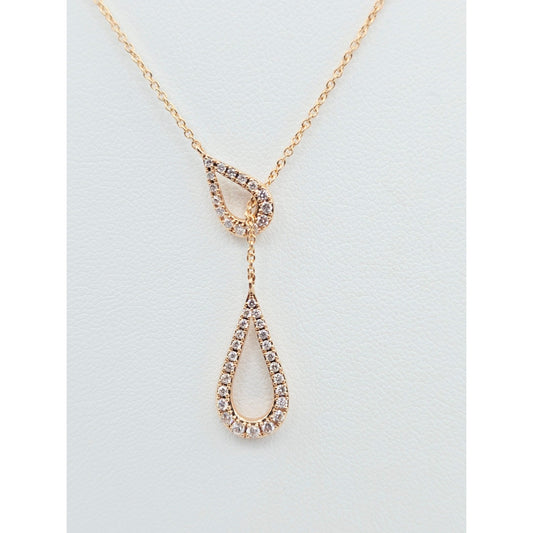 14K Rose Gold Diamond Cable Link Lariat Chain Necklace