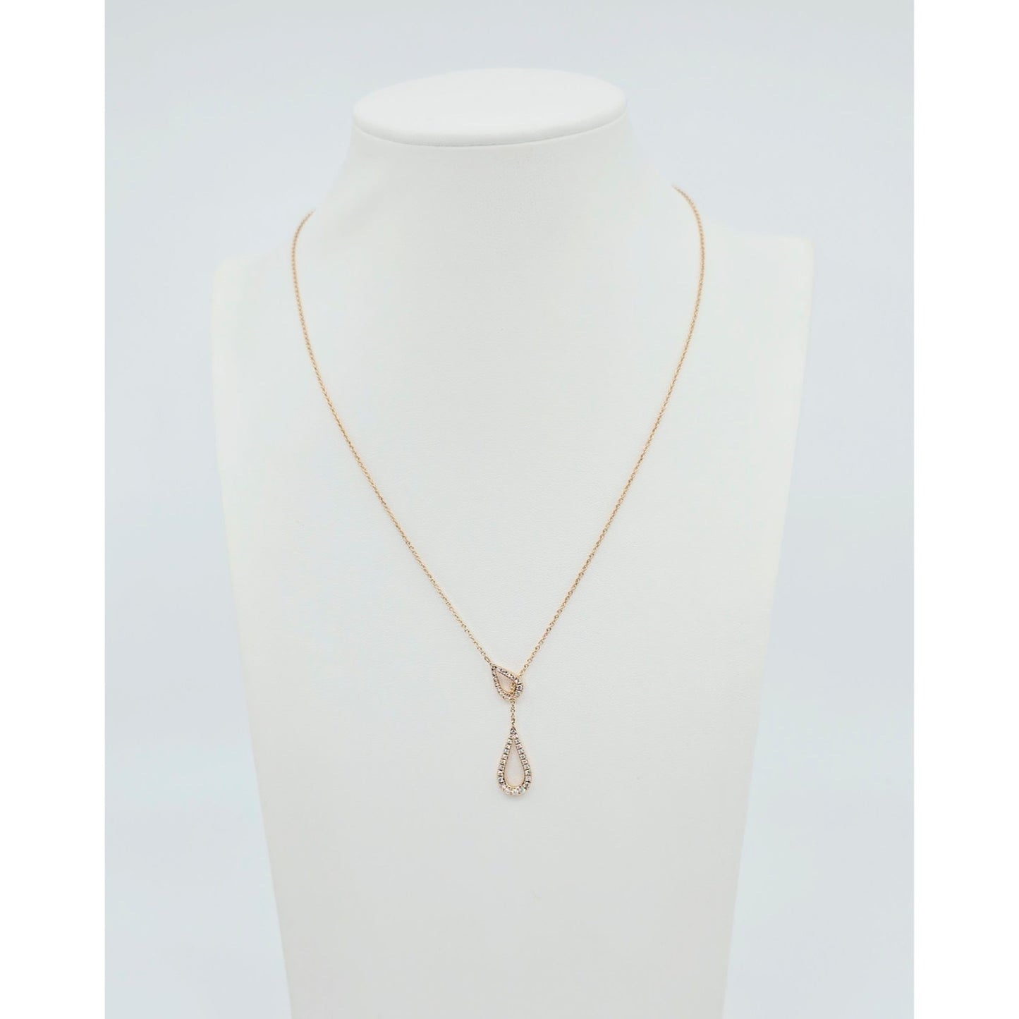 14K Rose Gold Diamond Cable Link Lariat Chain Necklace