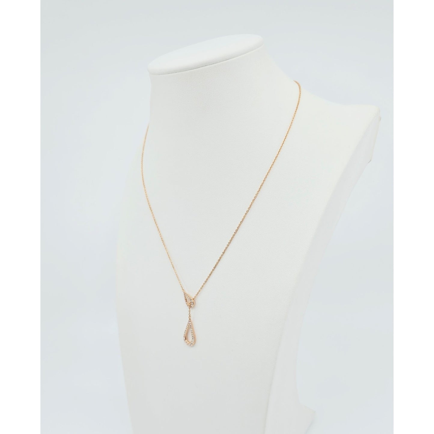 14K Rose Gold Diamond Cable Link Lariat Chain Necklace