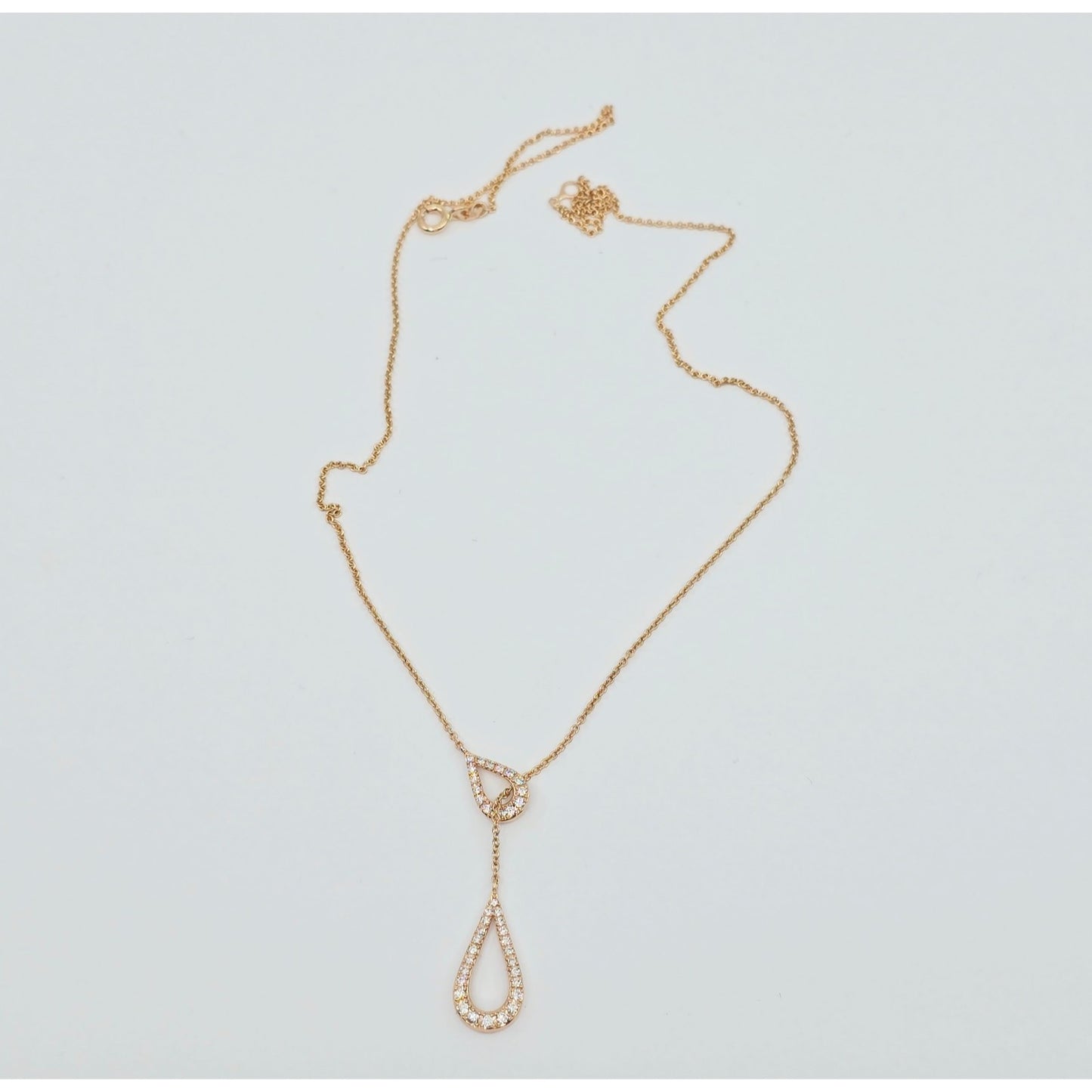 14K Rose Gold Diamond Cable Link Lariat Chain Necklace