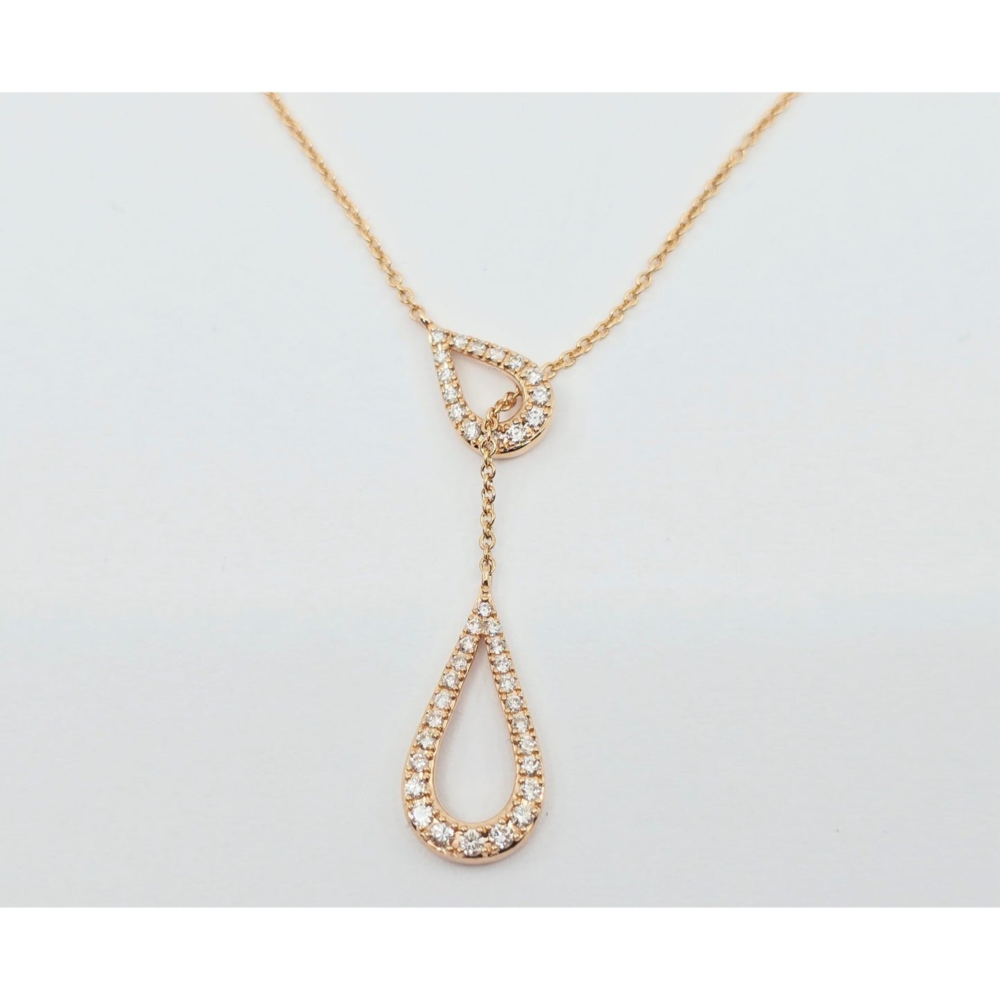 14K Rose Gold Diamond Cable Link Lariat Chain Necklace