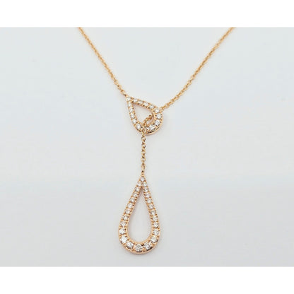 14K Rose Gold Diamond Cable Link Lariat Chain Necklace