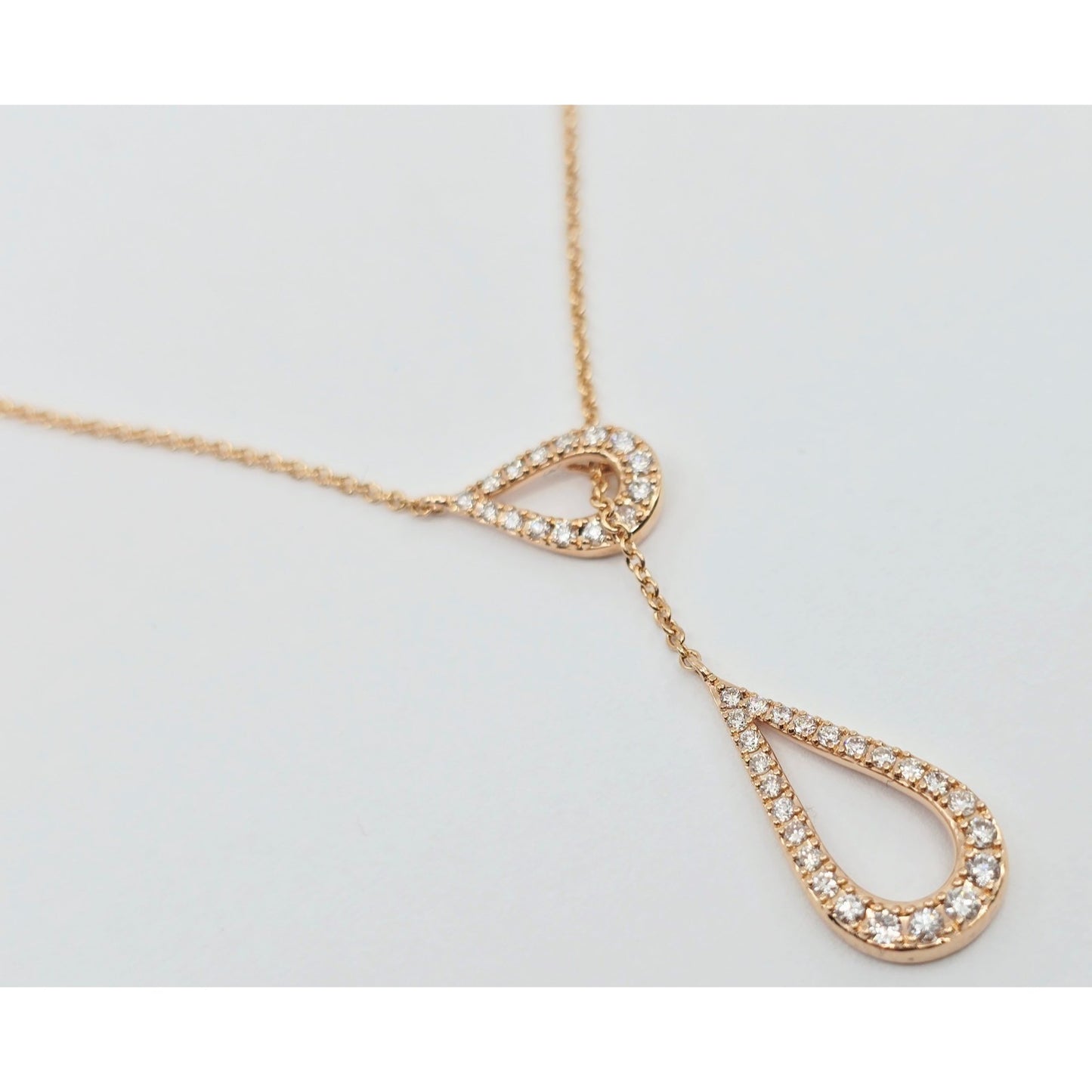14K Rose Gold Diamond Cable Link Lariat Chain Necklace