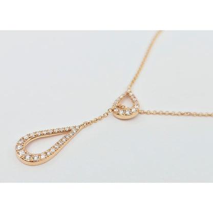 14K Rose Gold Diamond Cable Link Lariat Chain Necklace