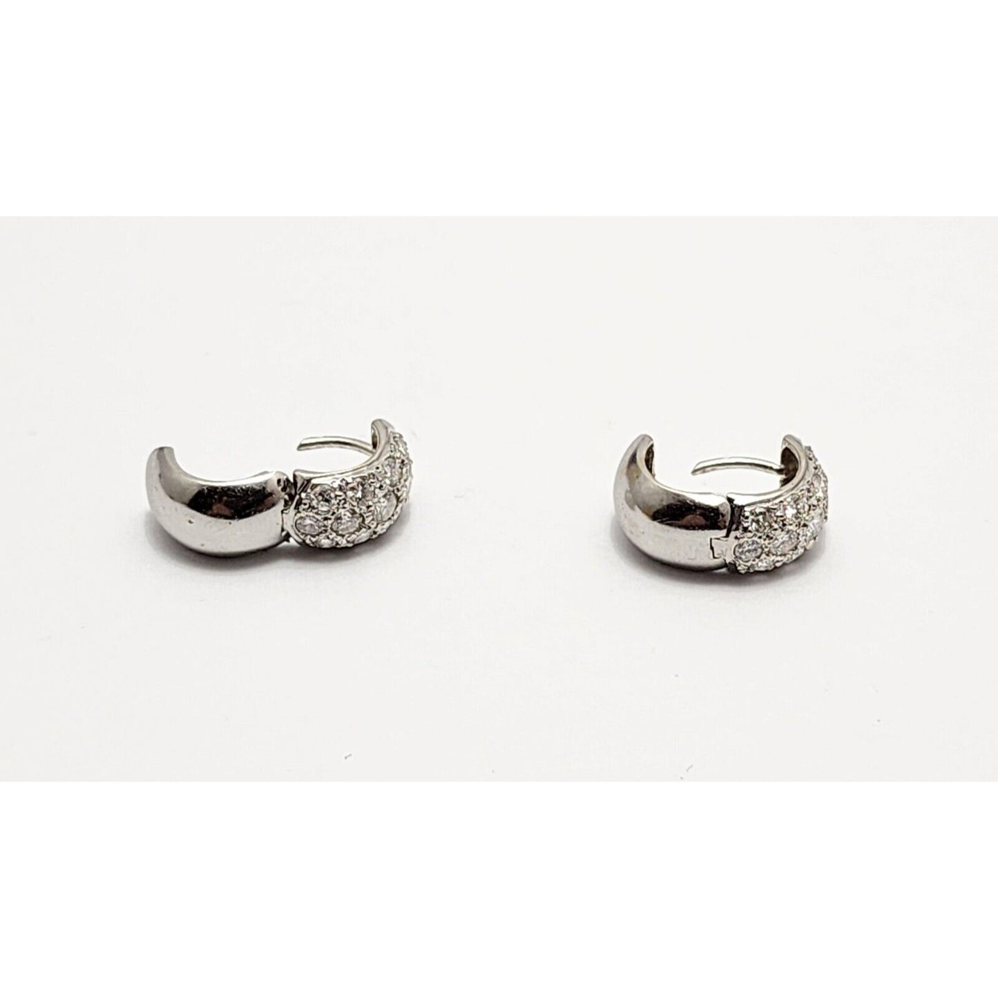 18K White Gold Diamond Hinged Huggie Hoop Earrings