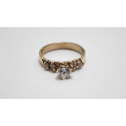 14K Yellow Gold Ladies Cubic Zirconia Engagement Ring