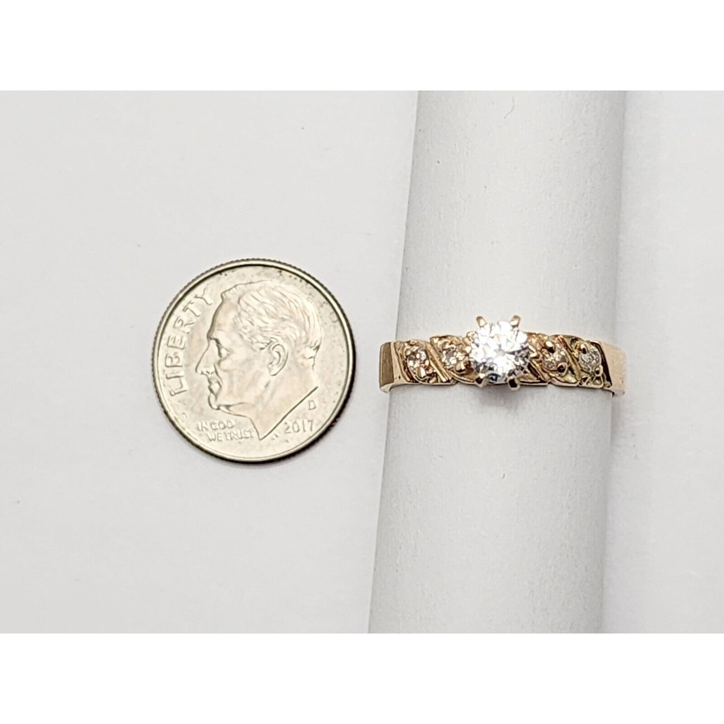 14K Yellow Gold Ladies Cubic Zirconia Engagement Ring