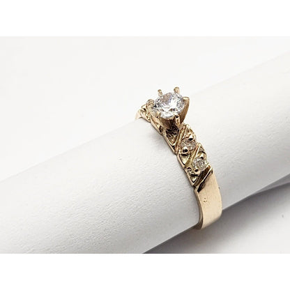 14K Yellow Gold Ladies Cubic Zirconia Engagement Ring