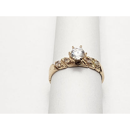 14K Yellow Gold Ladies Cubic Zirconia Engagement Ring
