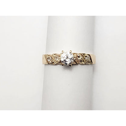 14K Yellow Gold Ladies Cubic Zirconia Engagement Ring