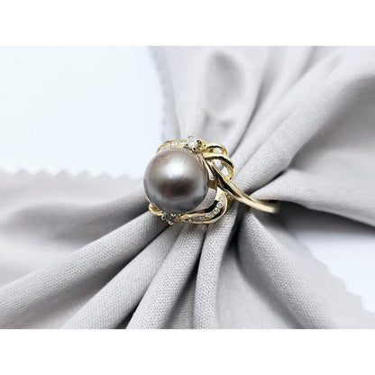14K Yellow Gold Tahitian Pearl & Diamond Ring