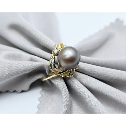 14K Yellow Gold Tahitian Pearl & Diamond Ring