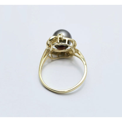 14K Yellow Gold Tahitian Pearl & Diamond Ring