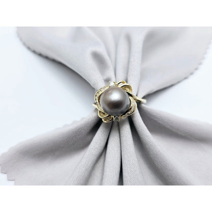 14K Yellow Gold Tahitian Pearl & Diamond Ring