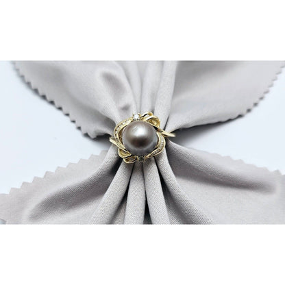 14K Yellow Gold Tahitian Pearl & Diamond Ring